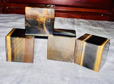 Golden Tigers-eye with Blue and Grey Large Cube